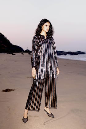 SEQUIN STRIPE LONG SET-XS / XS