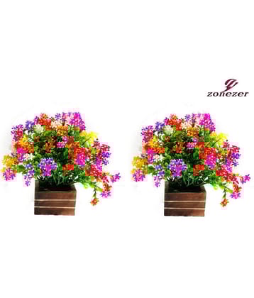 zonezer - Multicolor Daisy Artificial Flowers With Pot ( Pack of 2 )