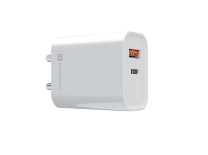 Portronics Adapto 45 22.5W Max Output USB & Type-C Dual Output Super Fast Charger,Wall Adapter Power Delivery 3.0& USB A Fast Charge Adaptor for iPhone,Android & Other Type C Enabled Devices - White