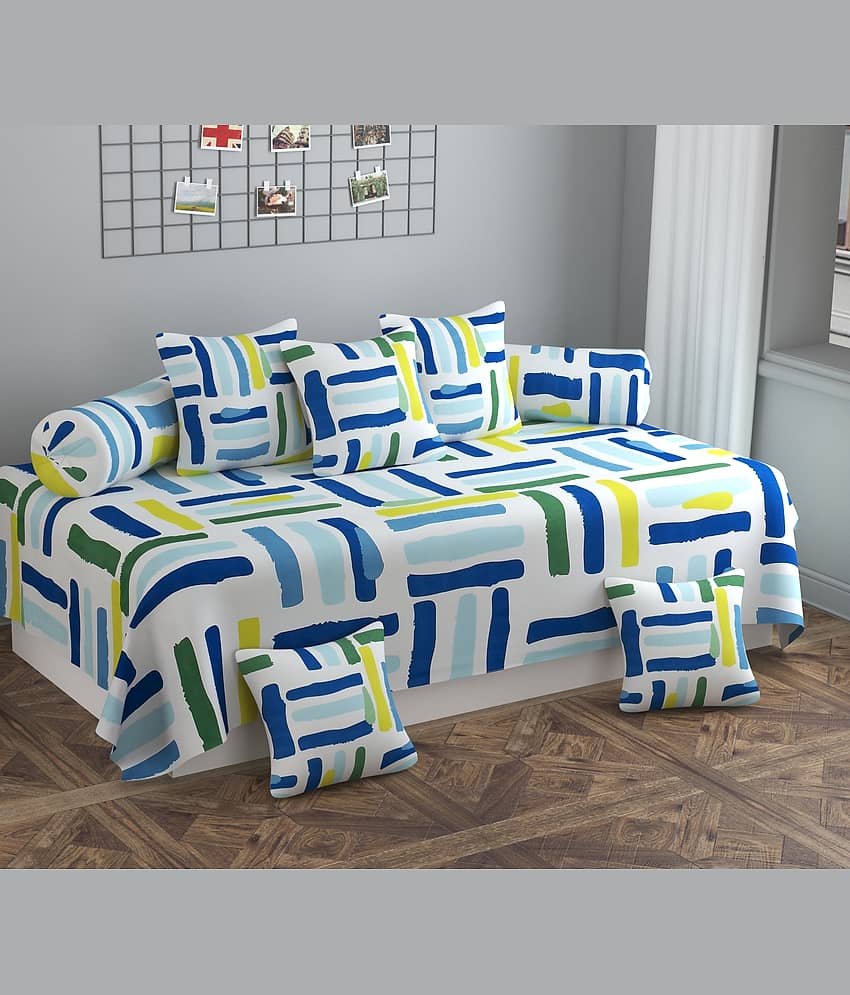 SHOMES Cotton Geometric Diwan Set 8 Pcs - Multi