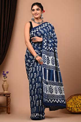 JAIPUR HANDBLOCK PRINT Exclusive collection of Bagru and Dabu handblock printed pure Cotton Mulmul Sarees with blouse piece.