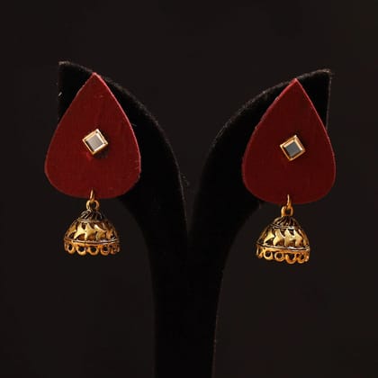 Red - Avika Stone Work Fabart GS Jhumka Earrings