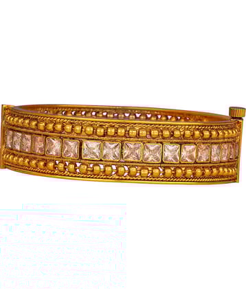 Ethnic One Gram Gold Plated LCD Cz Austrian Diamond Studded Openable Kada for Women and Girls