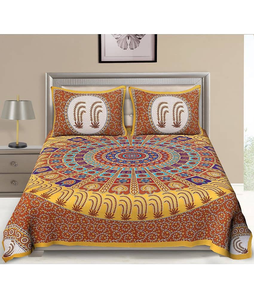 Uniqchoice Cotton Double Bedsheet ( Yellow )