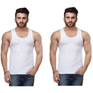 (Pack of 2) PrintCultr Solid Pure Cotton Sleeveless Vest For Mens