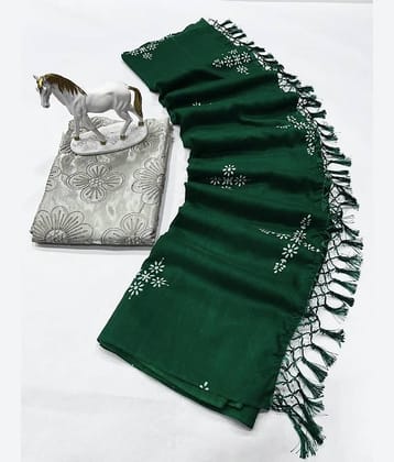 JULEE Silk Embellished Saree With Unstitched Blouse Piece ( Green )