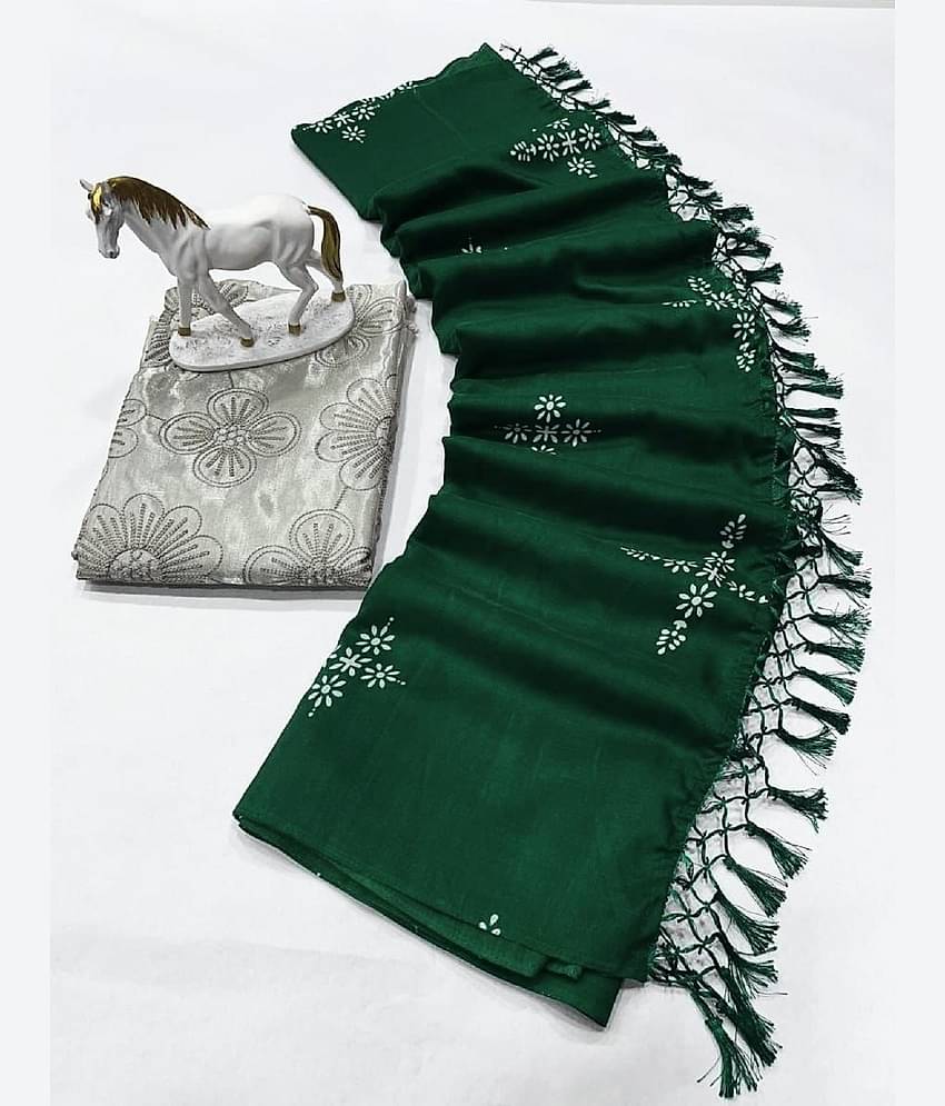 JULEE Silk Embellished Saree With Unstitched Blouse Piece ( Green )