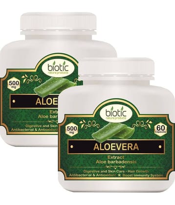 Biotic Aloevera Capsules (Aloe barbadensis) Extract 500mg Capsule 120 no.s Pack of 2