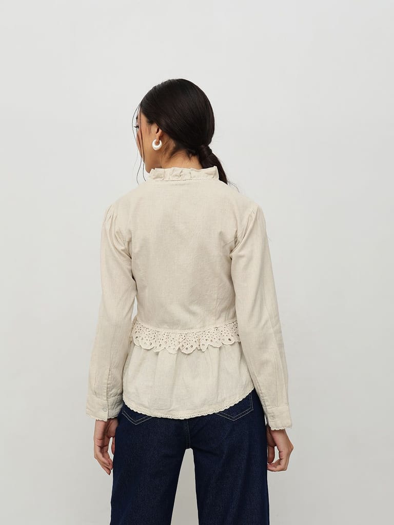 Beige Vintage Ruffle Top