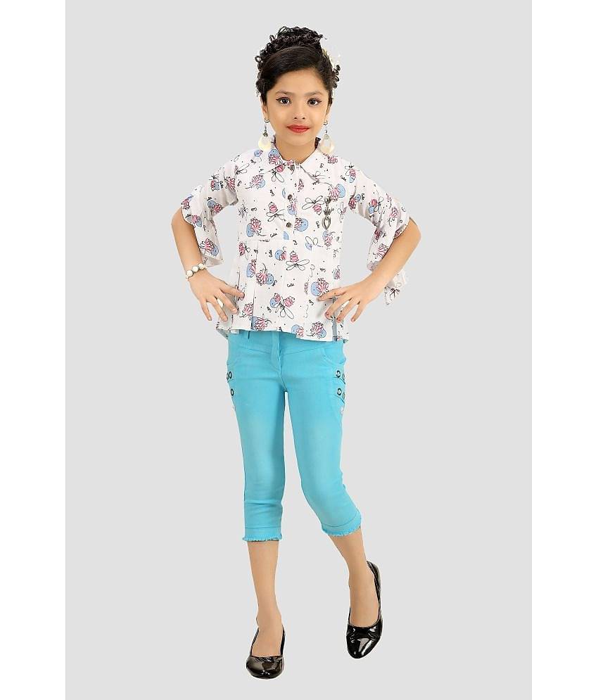 Arshia Fashions Pack of 1 Girls Denim Top With Capris ( Blue )