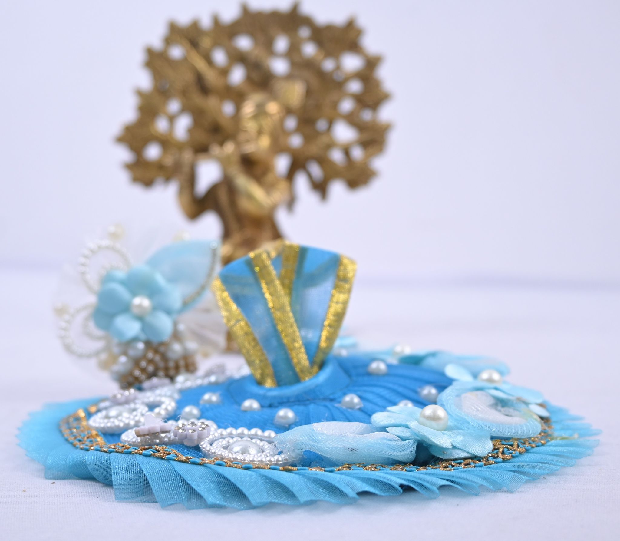 Turquoise Pearl Floral Designer Laddu Gopal Dress Set