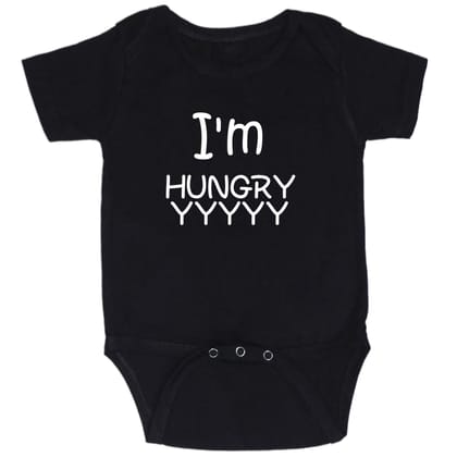 Black Im Hungry Cotton Romper For 6 To 12 Months
