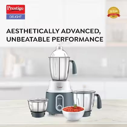 Prestige Delight 750 W Mixer Grinder, 3 Stainless Steel Jars (1500 ml, 1000 ml, 300 ml) (Charcoal Grey) Prestige Delight 750 W Mixer Grinder, 3 Stainless Steel Jars (1500 ml, 1000 ml, 300 ml) (Charcoal Grey)