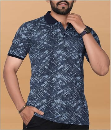 KAJARU Pack of 1 Polyester Regular Fit Printed Half Sleeves Men's Polo T Shirt ( Navy Blue )
