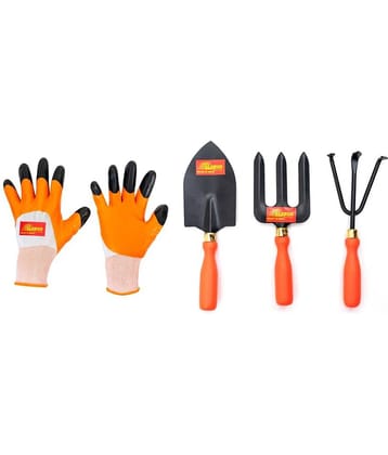 GLOBUS 1288 Steel Garden Tools, Set of 3(Big Trowel, Weeder Fork and Cultivator with Orange Colour Handle)