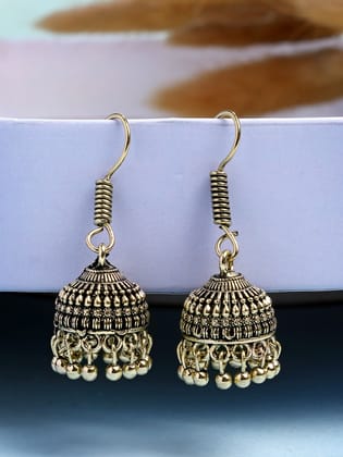 NVR Women Gold Plated Traditional Oxidized Jhumka Earrings-One Size / Gold / German Silver
