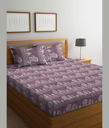 FABINALIV Cotton Animal 1 Double Bedsheet with 2 Pillow Covers - Wine