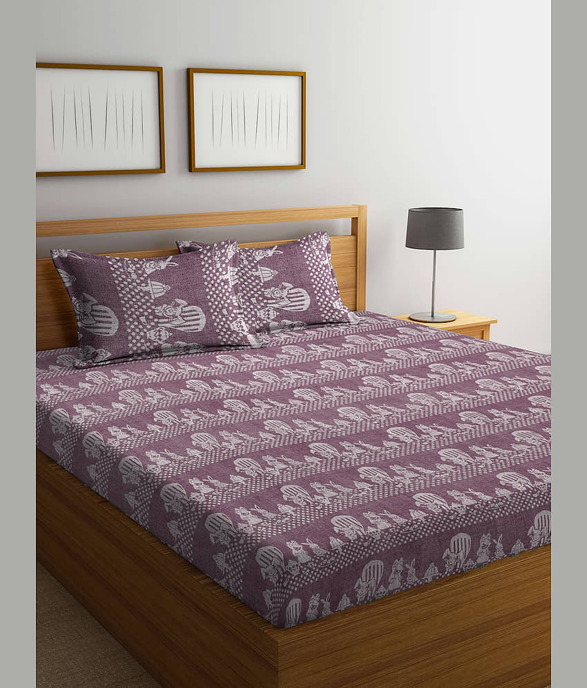 FABINALIV Cotton Animal 1 Double Bedsheet with 2 Pillow Covers - Wine
