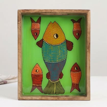 Handcrafted Wooden Fish Motif Hand-Painted Serving Tray