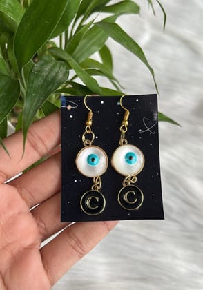 White Evil Eye Earrings With Initial