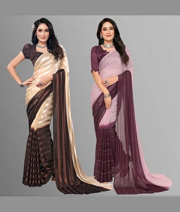 ANAND SAREES Satin Striped Saree With Unstitched Blouse Piece ( Multicolor )
