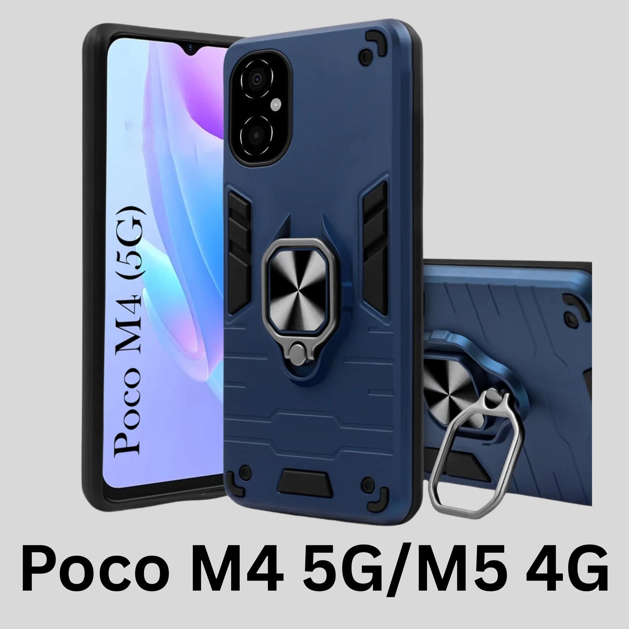 Mobile Cover for Poco M4 5G & Poco M5 (4G) Armor Bumper Back Case with Ring Holder & Kick Stand | Shockproof (Hybrid TPU + PC)