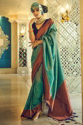 Surfie Green HandCrafted Kanjivaram Silk Saree