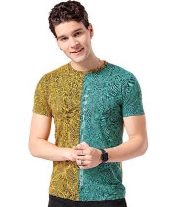 The Indian Garage Co. Cotton Blend Regular Fit Printed Half Sleeves Men's Round T-Shirt - Yellow ( Pack of 1 )