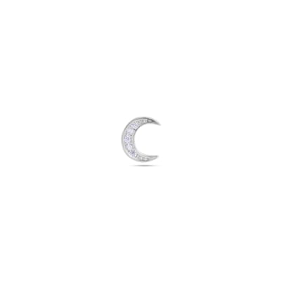 Zirconia crescent moon stud earring - Pair-Rhodium plated