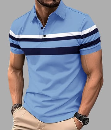 Eyebogler Pack of 1 Cotton Blend Regular Fit Striped Half Sleeves Men's Polo T Shirt ( White )