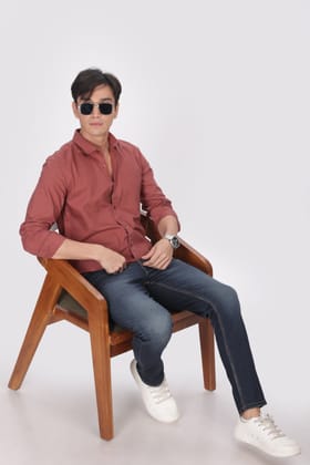 Brick Red Regular Fit Plain Full Sleeve Shirt-S