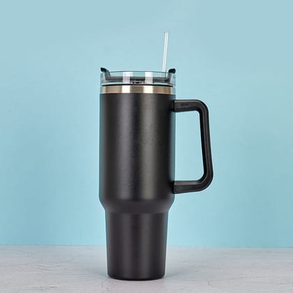 Portable BPA Free Straw Stainless Steel Cup With Handle Large Capacity Bottle-Black