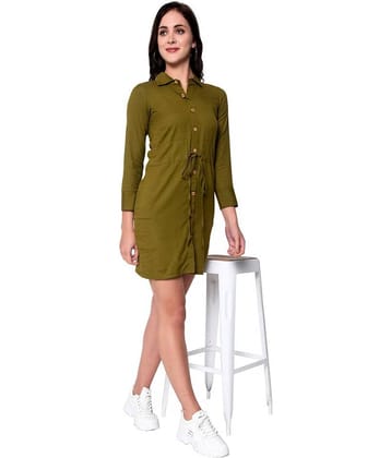 GOD BLESS Women Cotton A-line Dress ( Green )