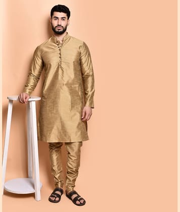 PRINTCULTR Gold Silk Regular Fit Men's Kurta Pyjama Set ( Pack of 1 )