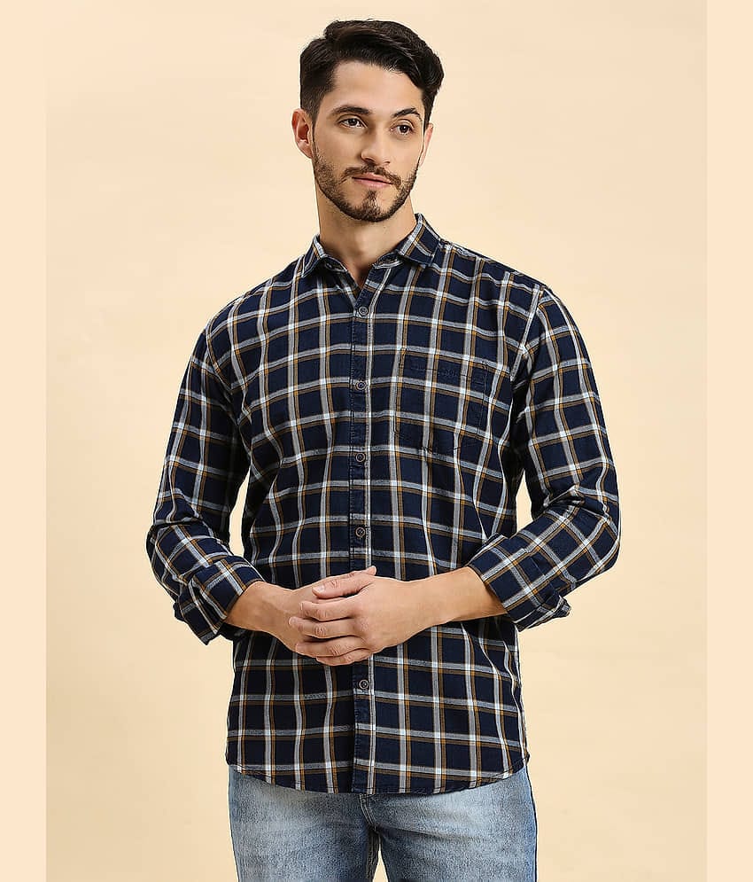 HJ HASASI 100% Cotton Slim Fit Checks Full Sleeves Men's Casual Shirt - Navy ( Pack of 1 )