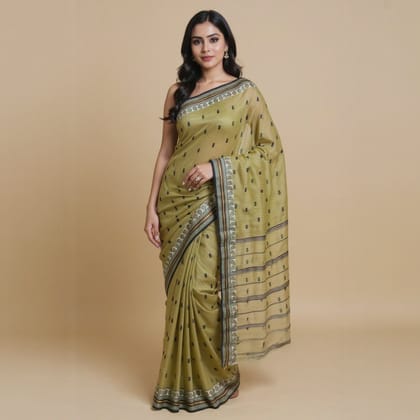 Handloom Bengal Cotton Saree | Pista Green