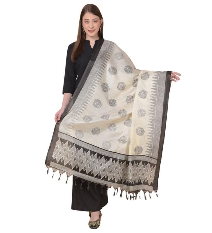 Women's Art Silk Printed Dupatta (Black)-PID46999