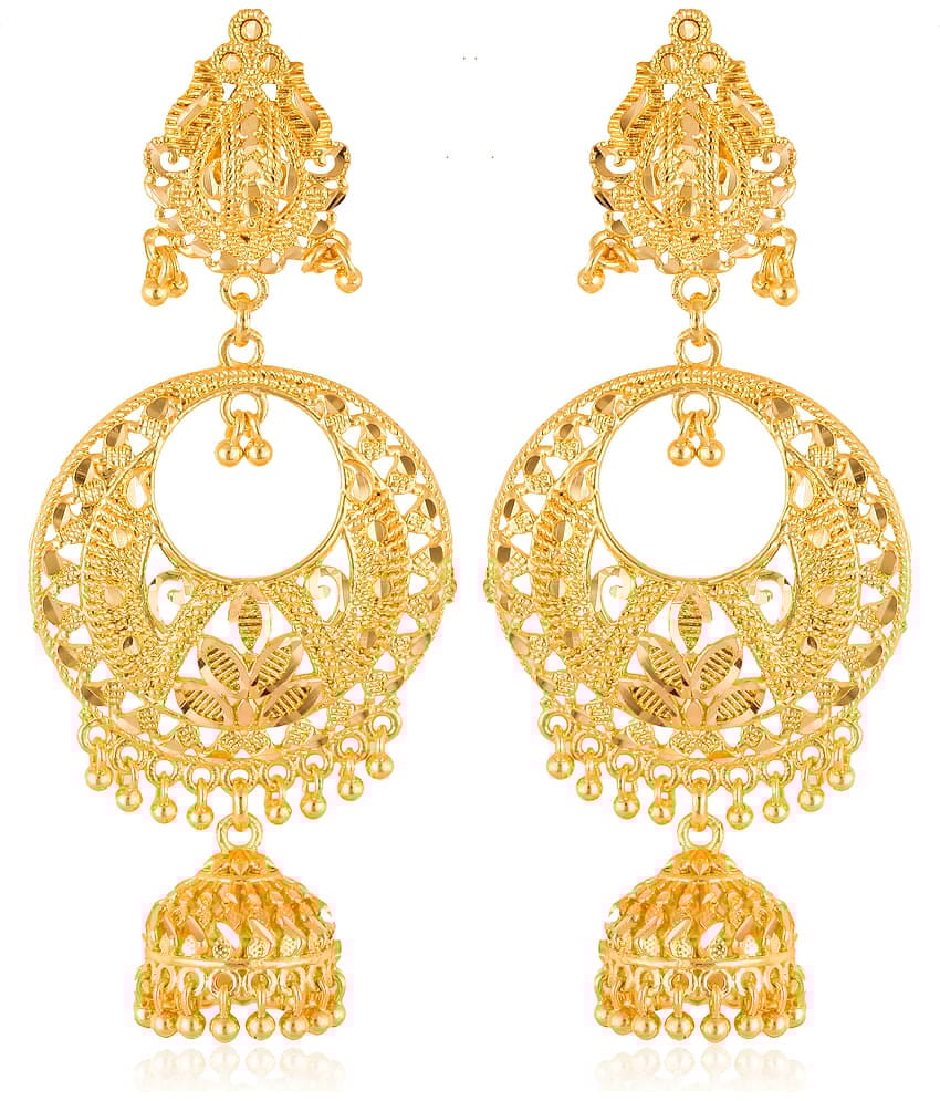 VIVASTRI Golden Jhumki Earrings ( Pack of 1 )