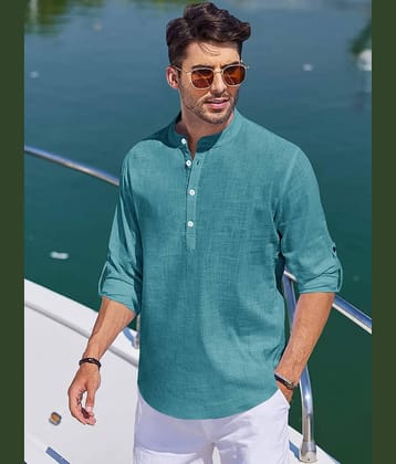 Eyebogler Linen Regular Fit Solids Rollup Sleeves Men's Casual Shirt - Blue ( Pack of 1 )