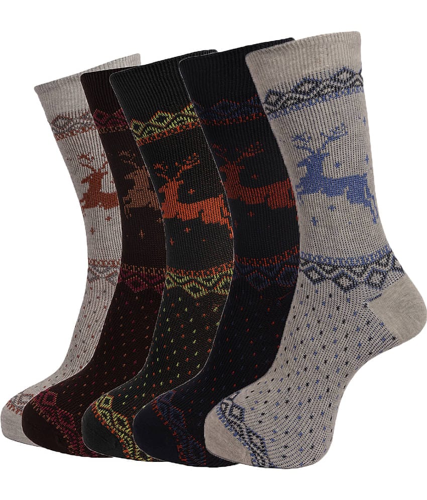 Dollar Socks - Cotton Men's Printed Multicolor Full Length Socks ( Pack of 5 )