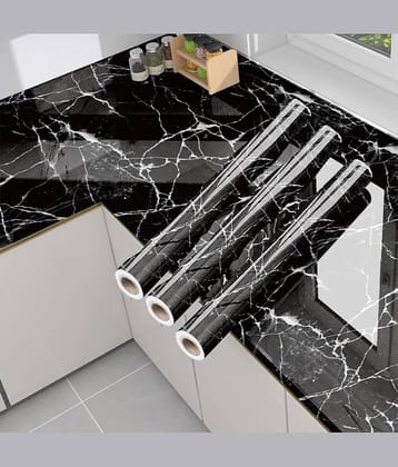 Self-Adhesive PVC 3D Wall Sticker Oil Proof and Waterproof, Kitchen Backsplash Black Stickers Wallpaper for Hotel, Living Room, Bedroom & Café Walls (60cm x 200cm, Pack of 3)