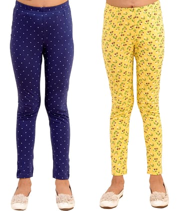 Kids Cave Pack of 2 Girls Cotton Blend Leggings ( Blue )