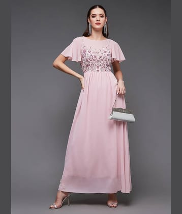 Miss Chase Women Georgette Embellished Fit & Flare Dress ( Pink )