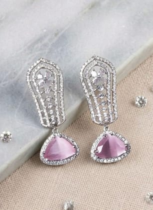 Generic Women's Brass Silver Plated Drop Earrings (Pink)-PID66276 Generic Women's Brass Silver Plated Drop Earrings (Pink)-PID66276