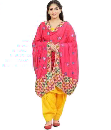 SAHEJ SUITS Pink Chiffon Hand Embroidered Dupatta