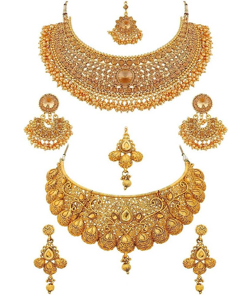 Sukkhi Alloy Golden Choker Traditional 18kt Gold Plated Necklace set Combo