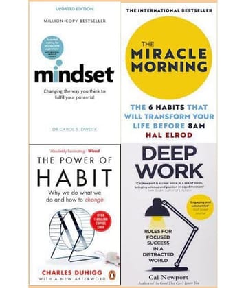 ( Combo of 4 books ) MindSet + Miracle Morning + The Power of Habit + DeepWork - Paperback