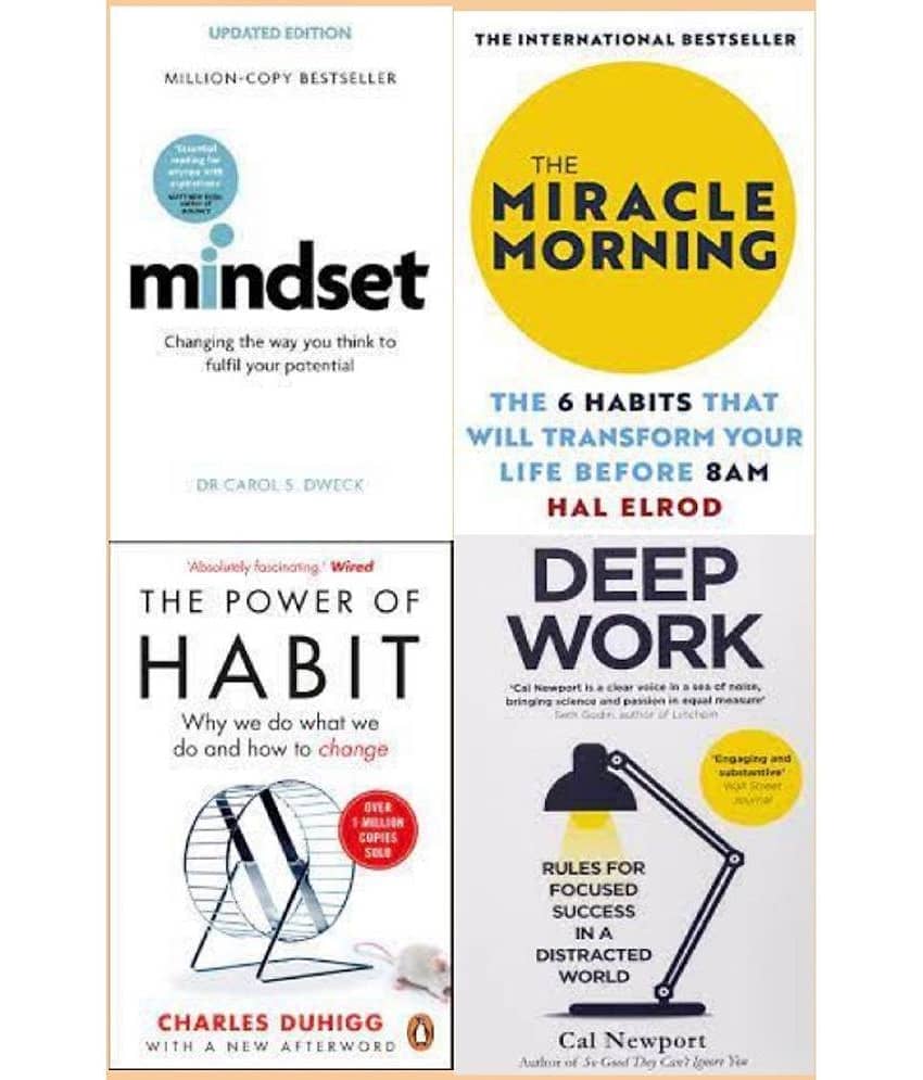 ( Combo of 4 books ) MindSet + Miracle Morning + The Power of Habit + DeepWork - Paperback