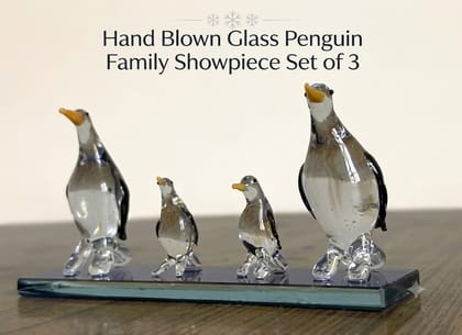Hand Blown Glass Penguin Family Showpiece Set of 3