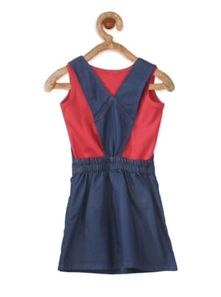 Girl's Denim & Cotton Bow Sleeveless Dungaree (Red, 3-4-Yrs)-PID66046 Girl's Denim & Cotton Bow Sleeveless Dungaree (Red, 3-4-Yrs)-PID66046
